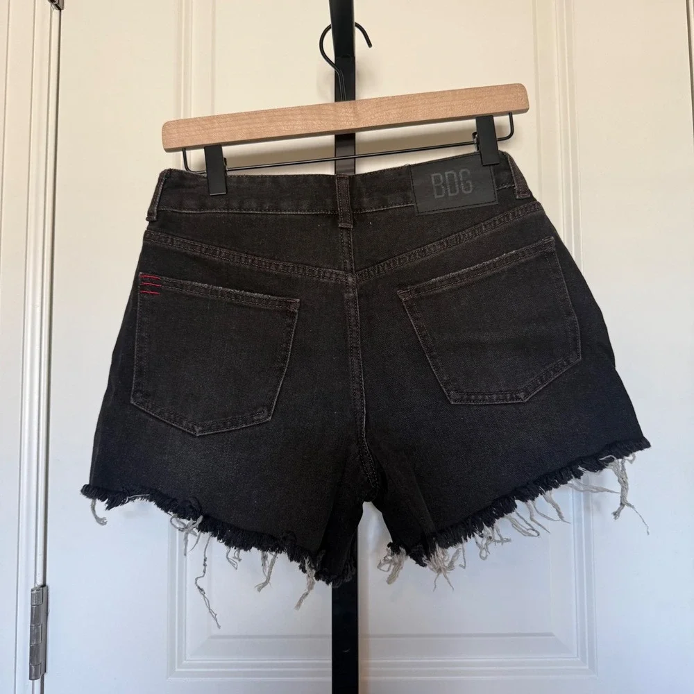 BDG Urban Outfitters A-Line Cutoff Denim‎ Short Black Frayed Hem Size 26